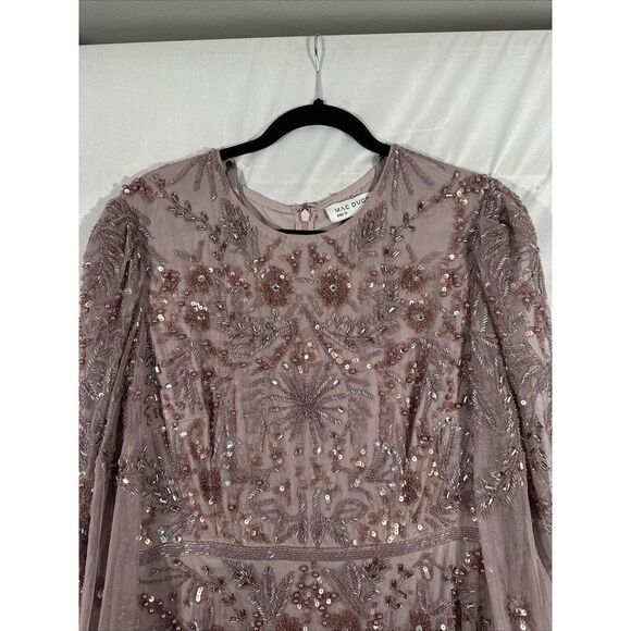 NEW MAC DUGGAL [‎ 12 ] 93930 Puff Sleeve Embellished A Line Gown Heather Purple - Picture 11 of 16